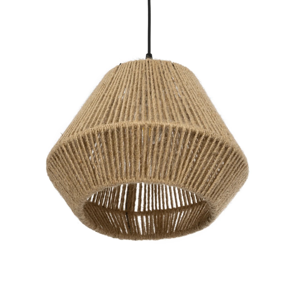 GloboStar® GLARO 201-0112 Vintage Κρεμαστό Φωτιστικό Καμπάνα Μονόφωτο 1 x E27 IP20 Μαύρο Μέταλλο με Μπεζ Σχοινί - Μ30 x Π30 x Υ70cm - Image 6