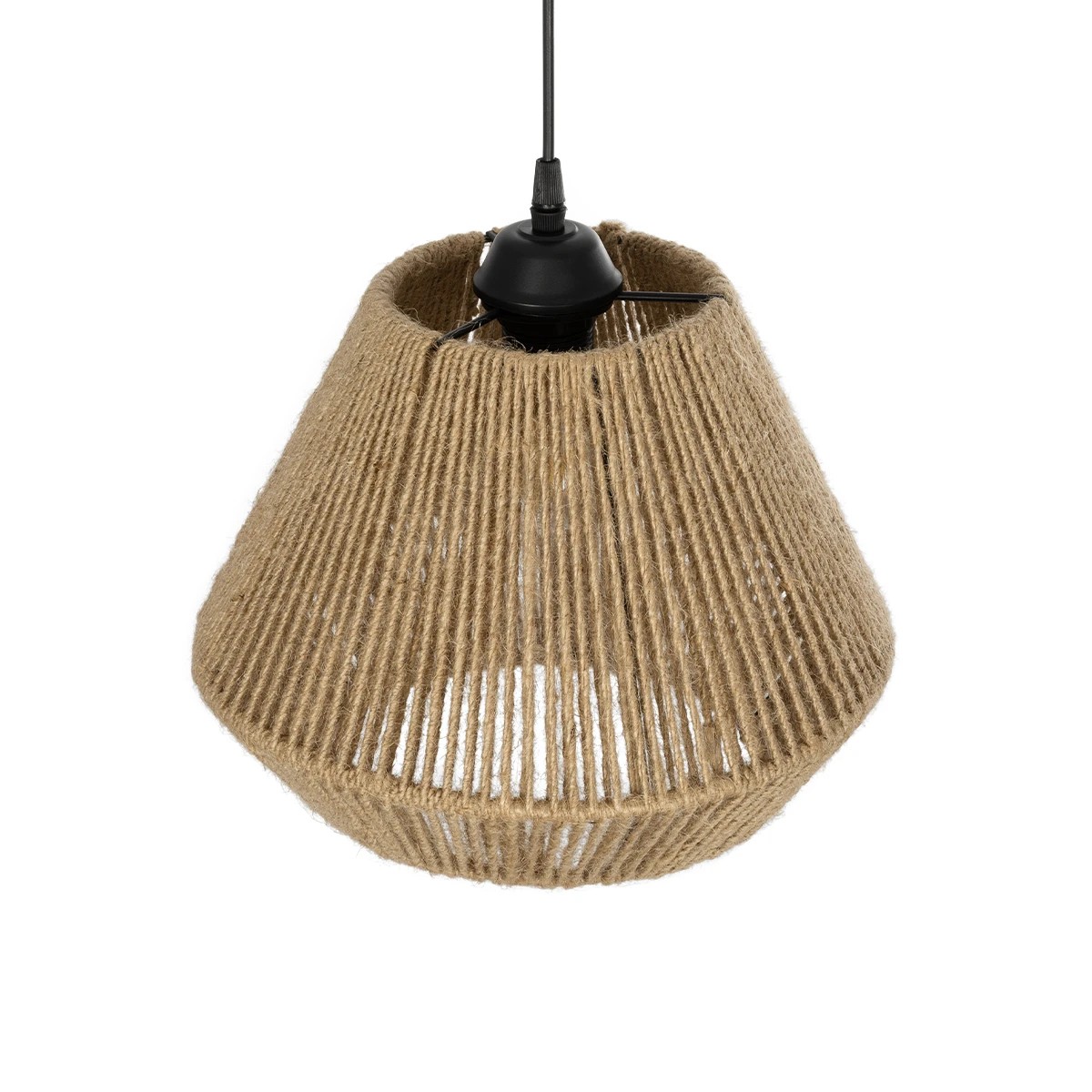 GloboStar® GLARO 201-0112 Vintage Κρεμαστό Φωτιστικό Καμπάνα Μονόφωτο 1 x E27 IP20 Μαύρο Μέταλλο με Μπεζ Σχοινί - Μ30 x Π30 x Υ70cm - Image 7