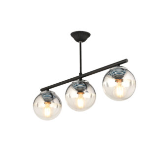 GloboStar® CITY 202-0043 Μοντέρνο Φωτιστικό Οροφής Μπάλα Τρίφωτο 3 x E27 IP20 Μαύρο Μέταλλο με Διάφανο Γυαλί - Μ55 x Π15 x Υ43cm