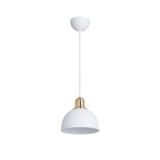 GloboStar® ΗUT 203-0147 Μοντέρνο Κρεμαστό Φωτιστικό Καμπάνα Μονόφωτο 1 x E27 IP20 Λευκό με Χρυσό Πλαστικό - Μ17.5 x Π17.5 x Υ80cm