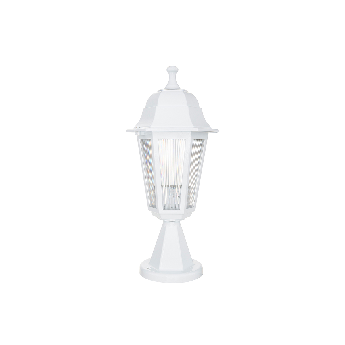 GloboStar® VITRO 203-0200 Vintage Επιδαπέδιο Φωτιστικό Φαναράκι Μονόφωτο 1 x E27 IP44 Λευκό & Διάφανο Πλαστικό - Μ16 x Π16 x Υ39cm