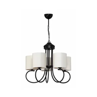 GloboStar® TRITON 203-0253 Vintage Κρεμαστό Φωτιστικό Καπέλο Πολύφωτο 5 x E27 IP20 Μαύρο Μέταλλο με Μπέζ Ύφασμα - Μ50 x Π50 x Υ48cm