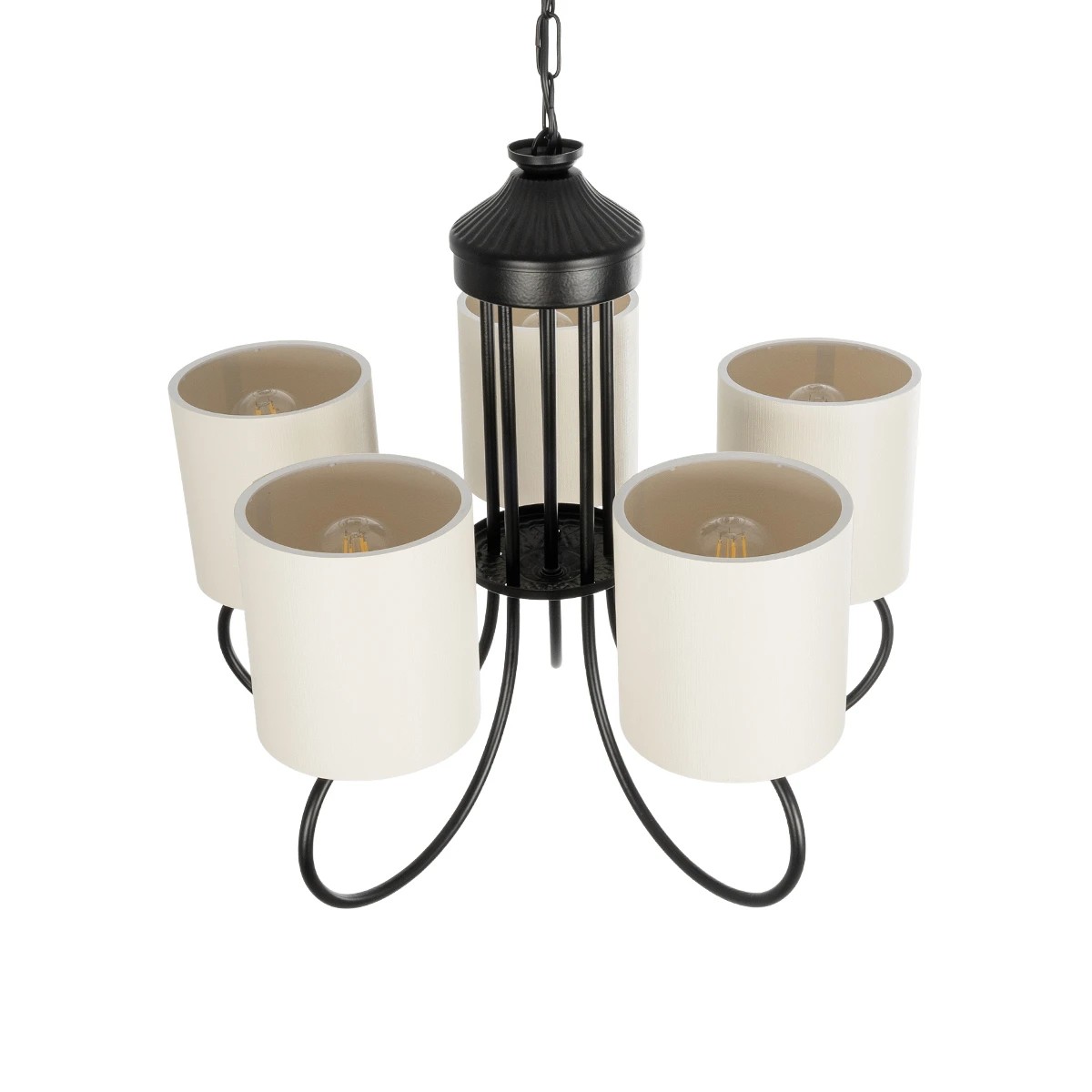 GloboStar® TRITON 203-0253 Vintage Κρεμαστό Φωτιστικό Καπέλο Πολύφωτο 5 x E27 IP20 Μαύρο Μέταλλο με Μπέζ Ύφασμα - Μ50 x Π50 x Υ48cm - Image 7