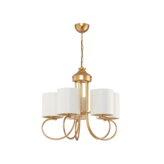 GloboStar® TRITON 203-0254 Vintage Κρεμαστό Φωτιστικό Καπέλο Πολύφωτο 5 x E27 IP20 Χρυσό Μέταλλο με Μπέζ Ύφασμα - Μ50 x Π50 x Υ48cm