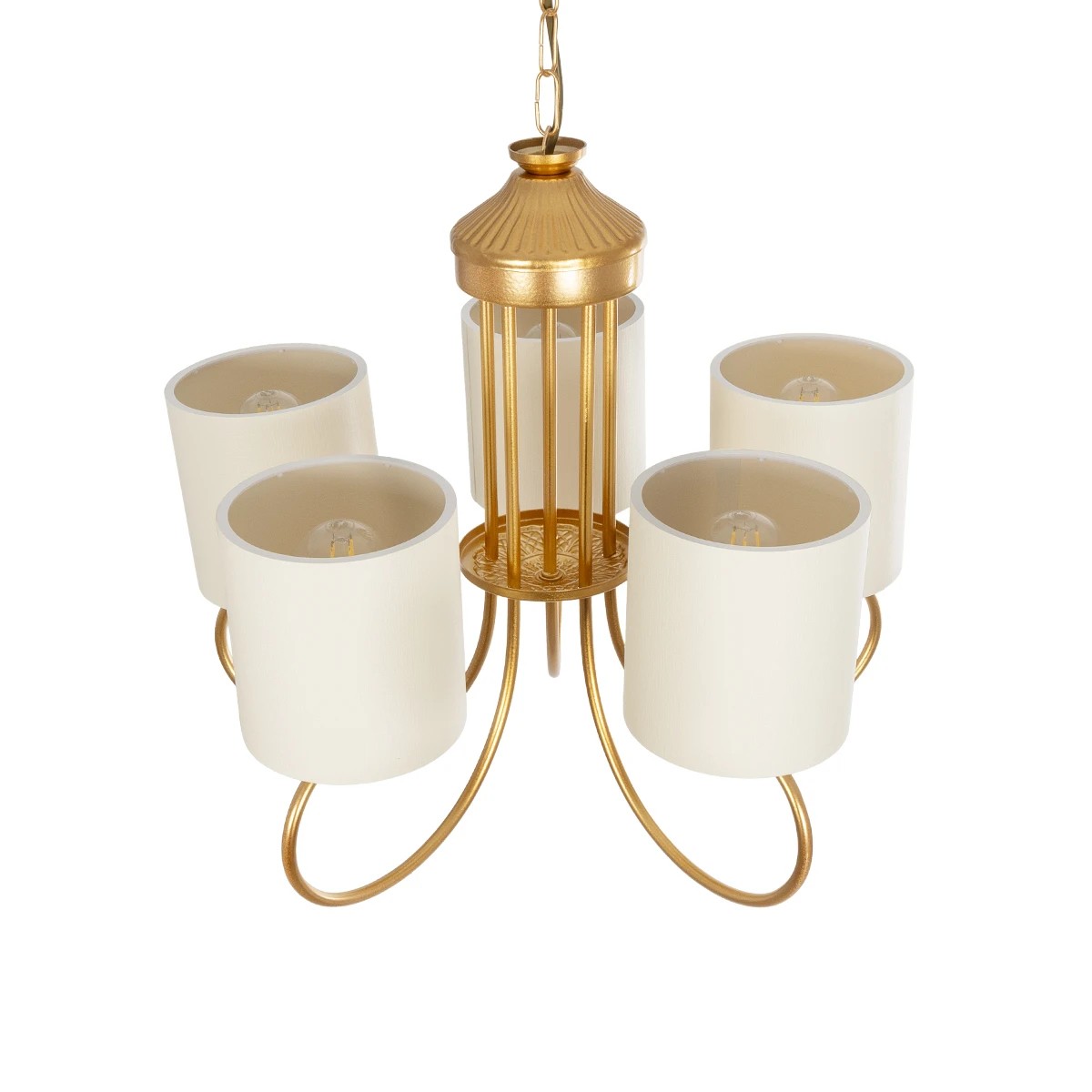 GloboStar® TRITON 203-0254 Vintage Κρεμαστό Φωτιστικό Καπέλο Πολύφωτο 5 x E27 IP20 Χρυσό Μέταλλο με Μπέζ Ύφασμα - Μ50 x Π50 x Υ48cm - Image 7