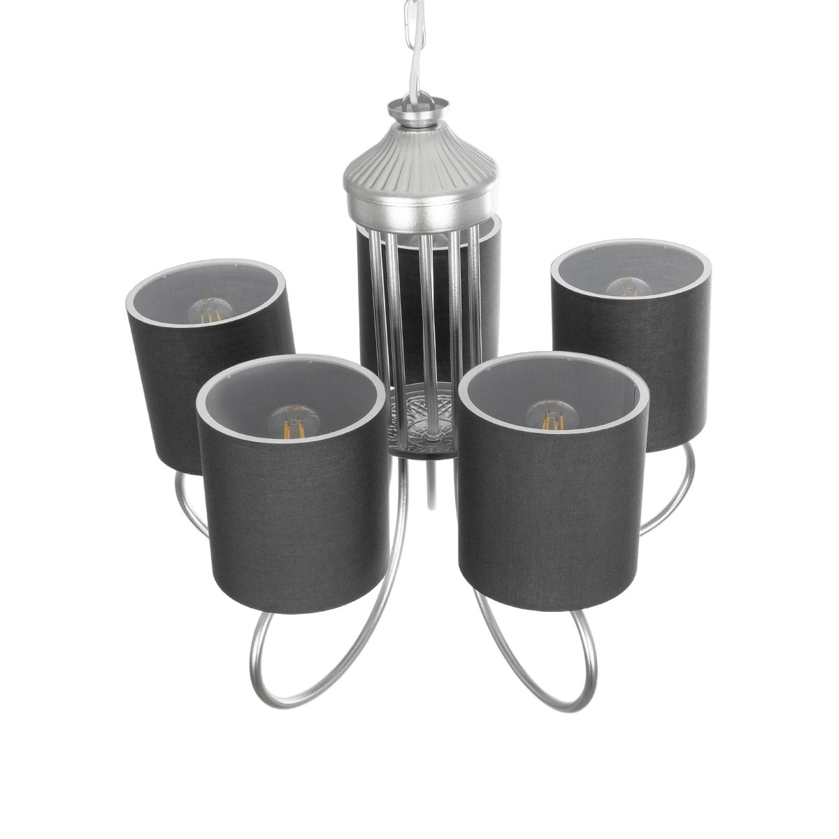 GloboStar® TRITON 203-0255 Vintage Κρεμαστό Φωτιστικό Καπέλο Πολύφωτο 5 x E27 IP20 Ασημί Μέταλλο με Γκρι Ύφασμα - Μ50 x Π50 x Υ48cm - Image 7