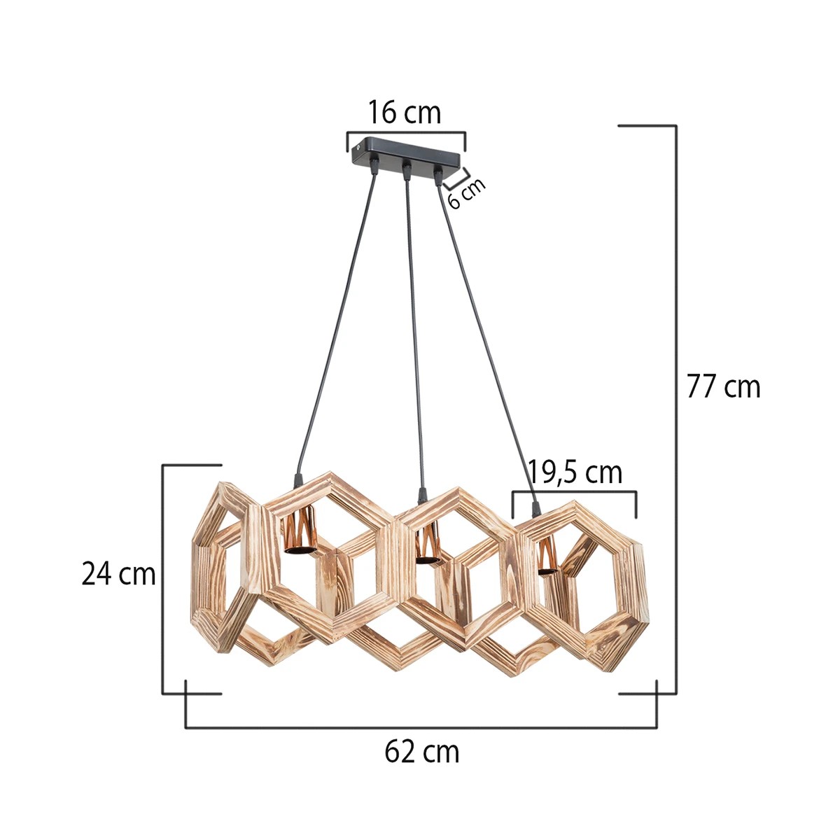 GloboStar® DRURI 203-0256 Vintage Κρεμαστό Φωτιστικό Γεωμετρικό Σχήμα Τρίφωτο 3 x E27 Μπεζ Ξύλο - Μ62 x Π19.5 x Υ24cm - Image 3