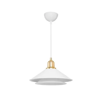 GloboStar® FERRO 203-0268 Μοντέρνο Κρεμαστό Φωτιστικό Καμπάνα Μονόφωτο 1 x E27 IP20 Λευκό & Χρυσό Πλαστικό - Μ30 x Π30 x Υ19cm