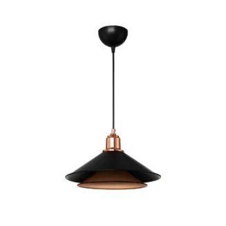 GloboStar® FERRO 203-0269 Μοντέρνο Κρεμαστό Φωτιστικό Καμπάνα Μονόφωτο 1 x E27 IP20 Μαύρο & Χάλκινο Πλαστικό - Μ30 x Π30 x Υ19cm