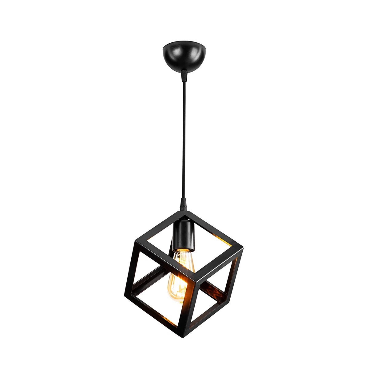 GloboStar® DISE 203-0274 Μοντέρνο Κρεμαστό Φωτιστικό Κύβος Μονόφωτο 1 x E27 IP20 Μαύρο Πλαστικό - Μ22 x Π22 x Υ24cm - Image 3