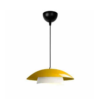 GloboStar® AURA 204-0118 Μοντέρνο Κρεμαστό Φωτιστικό Καμπάνα Μονόφωτο 1 x E27 IP20 Κίτρινο & Λευκό Μέταλλο - Μ31 x Π31 x Υ27cm