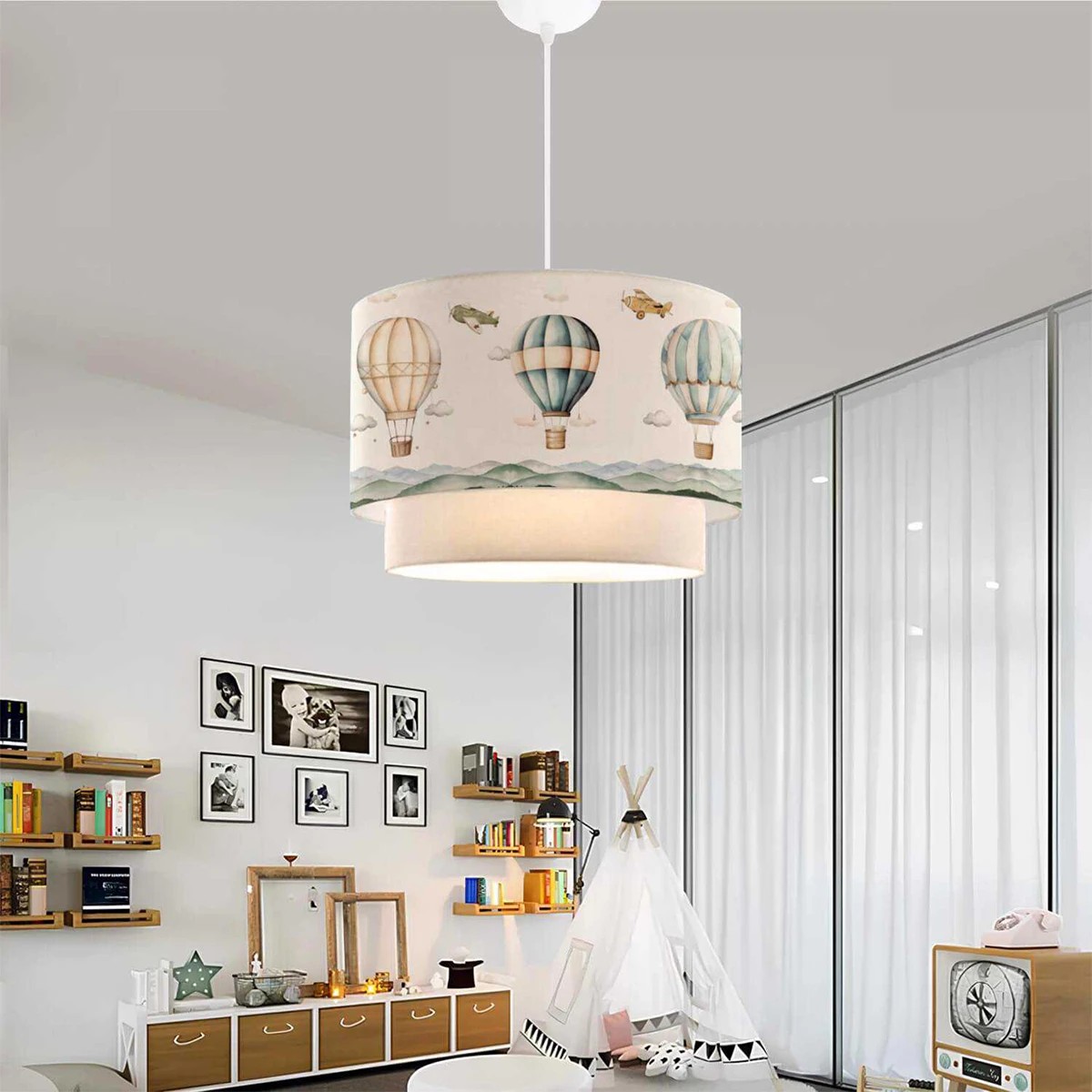 GloboStar® BALLON 204-0121 Παιδικό Κρεμαστό Φωτιστικό Φιγούρα Μονόφωτο 1 x E27 IP20 Πολύχρωμο Ύφασμα - Μ30 x Π30 x Υ70cm - Image 4