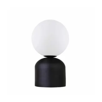 GloboStar® MAGIC 204-0132 Μοντέρνο Eπιτραπέζιο Φωτιστικό Μονόφωτο 1 x E27 IP20 Μαύρο Μέταλλο με Λευκό Γυαλί - Μ13 x Π13 x Υ28cm