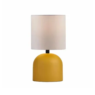 GloboStar® LOREN 204-0137 Μοντέρνο Eπιτραπέζιο Φωτιστικό Μονόφωτο 1 x E27 IP20 Κίτρινο Μέταλλο με Μπεζ        Ύφασμα - Μ15 x Π15 x Υ31cm