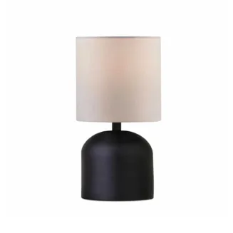 GloboStar® LOREN 204-0138 Μοντέρνο Eπιτραπέζιο Φωτιστικό Μονόφωτο 1 x E27 IP20 Μαύρο Μέταλλο με Μπεζ  Ύφασμα - Μ15 x Π15 x Υ31cm