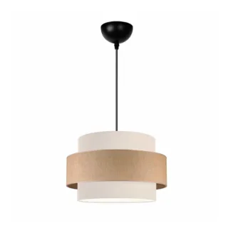 GloboStar® SOHO 204-0172 Μοντέρνο Κρεμαστό Φωτιστικό Kαπέλο Μονόφωτο 1 x E27 IP20 Μπεζ & Καφέ Ύφασμα - Μ30 x Π30 x Υ20cm