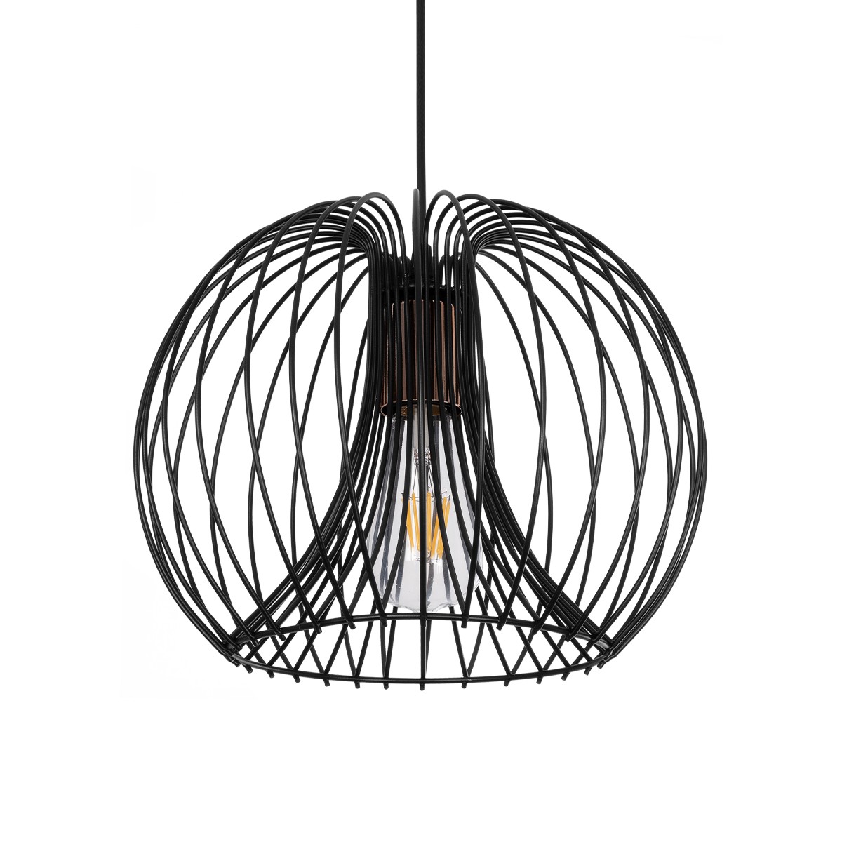 GloboStar® GLOWIA 201-0032 Μοντέρνο Κρεμαστό Φωτιστικό Πλέγμα Μονόφωτο 1 x E27 IP20 Μαύρο Μέταλλο - Μ26 x Π26 x Υ70cm - Image 2