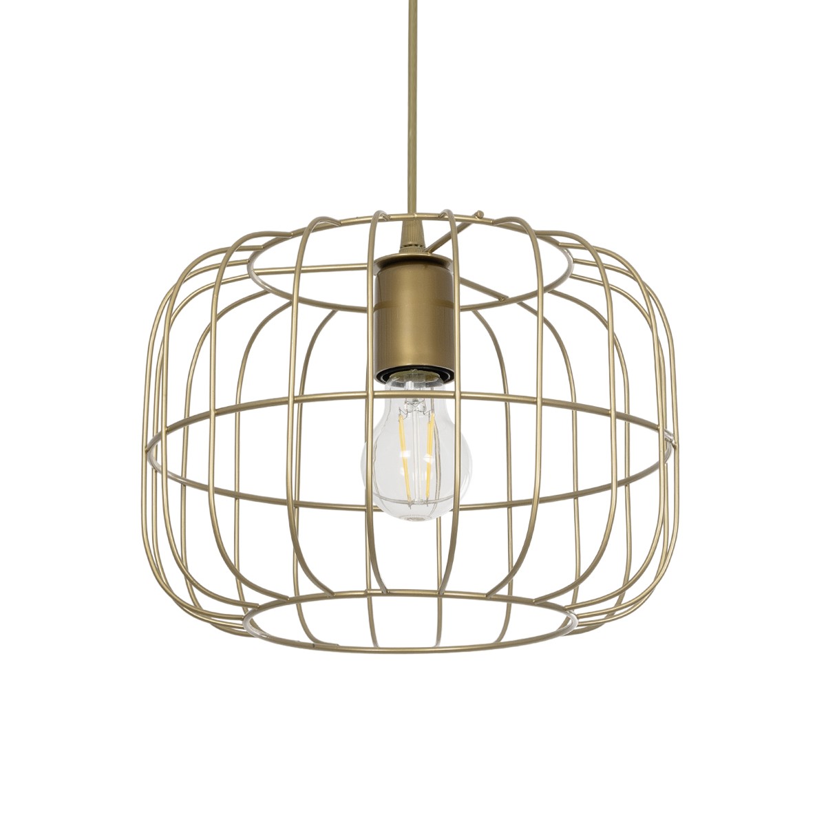 GloboStar® LUCANA 201-0074 Vintage Κρεμαστό Φωτιστικό Πλέγμα Μονόφωτο 1 x E27 IP20 Χρυσό Μέταλλο - Μ30 x Π30 x Υ70cm - Image 2