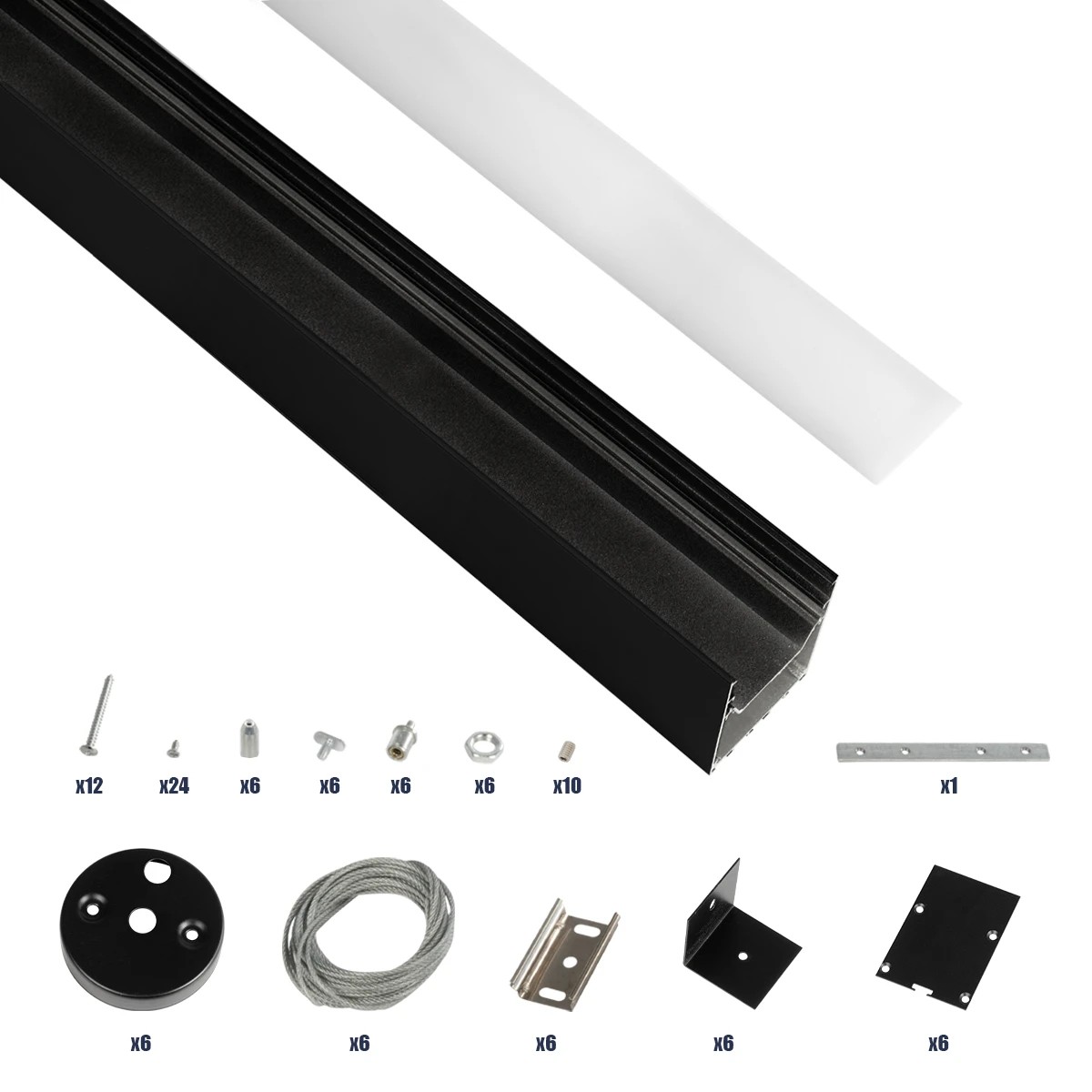 GLOBOSTAR® ALP-LINEAR BRIGHTRAIL 61775-3M Επιφανειακό / Κρεμαστό / Επιτοίχιο Προφίλ Αλουμινίου με Λευκό Γαλακτερό Πατητό Κάλυμμα για Ταινίες LED IP20 - Μαύρο Ματ - Μ300 x Π5 x Υ7.5cm - Image 3