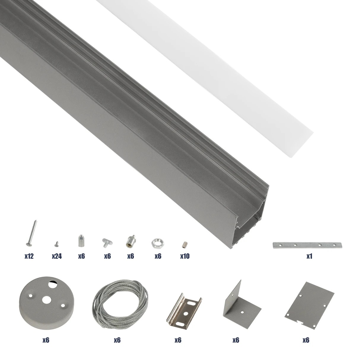 GLOBOSTAR® ALP-LINEAR BRIGHTRAIL 61776-3M Επιφανειακό / Κρεμαστό / Επιτοίχιο Προφίλ Αλουμινίου με Λευκό Γαλακτερό Πατητό Κάλυμμα για Ταινίες LED IP20 - Γκρι Ανθρακί Ματ - Μ300 x Π5 x Υ7.5cm - Image 3