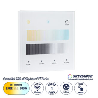 GloboStar® 73151 T12-S SKYDANCE Ασύρματο DMX512 Επιτοίχιο Χειριστήριο RF 2.4Ghz 1 Group για όλα τα SKYDANCE DMX512 Controller AC 100-240V Max 0.1A - IP20 Μ8.5 x Μ8.5 x Π8.5 x Υ3.5cm - 5 Χρόνια Εγγύηση