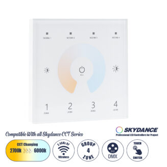 GloboStar® 73160 T12 SKYDANCE Ασύρματο DMX512 Επιτοίχιο Χειριστήριο RF 2.4Ghz 4 Group για όλα τα SKYDANCE DMX512 Controller AC 100-240V Max 0.1A - IP20 Μ8.5 x Π8.5 x Υ3.5cm - 5 Χρόνια Εγγύηση