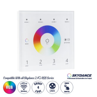 GloboStar® 73161 T13 SKYDANCE Ασύρματο DMX512 Επιτοίχιο Χειριστήριο RF 2.4Ghz 4 Group για όλα τα SKYDANCE DMX512 Controller AC 100-240V Max 0.1A - IP20 Μ8.5 x Π8.5 x Υ3.5cm - 5 Χρόνια Εγγύηση