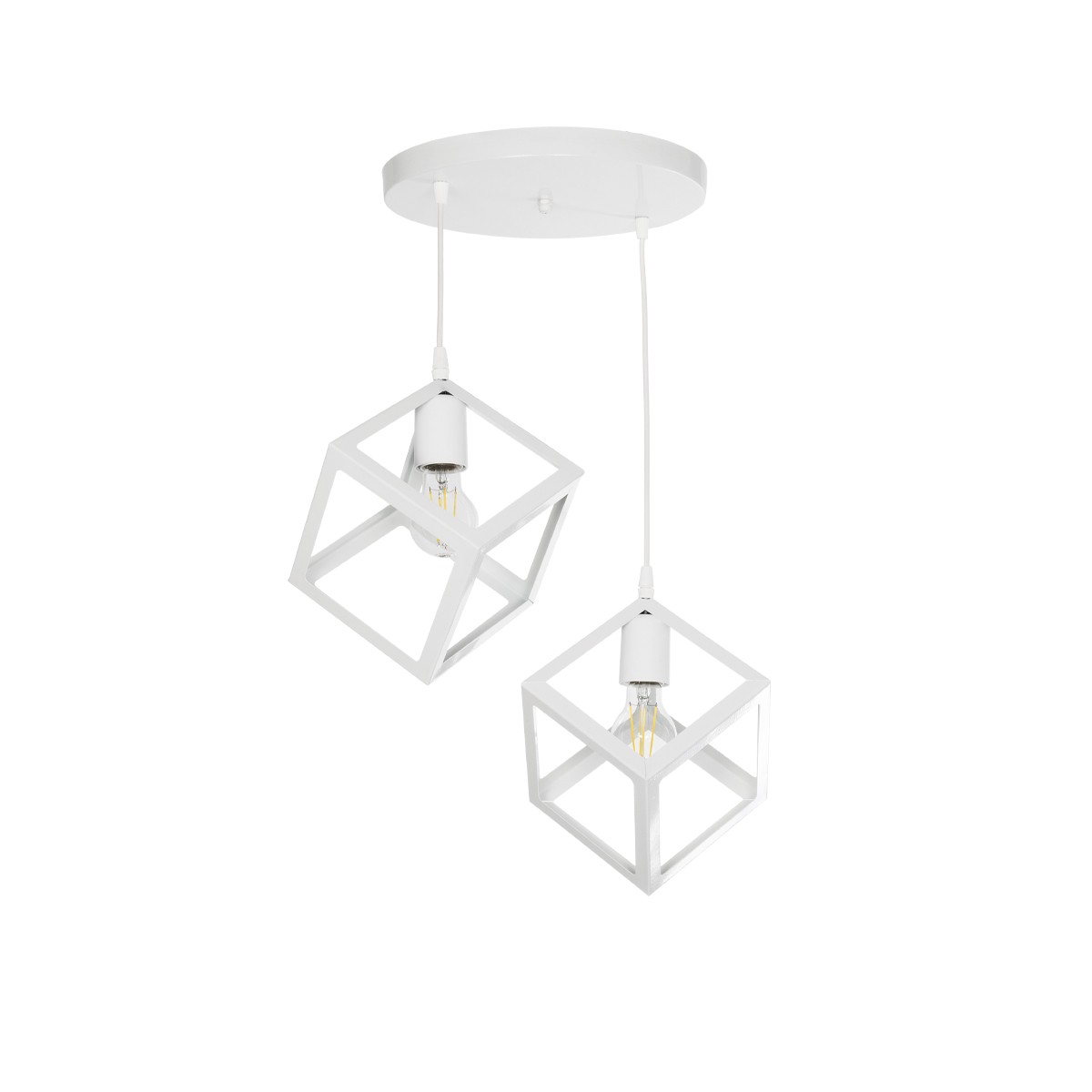 GloboStar® DISE 201-0053 Μοντέρνο Κρεμαστό Φωτιστικό Κύβος Δίφωτο 2 x E27 IP20 Λευκό Μέταλλο - Μ30 x Π30 x Υ70cm - Image 2