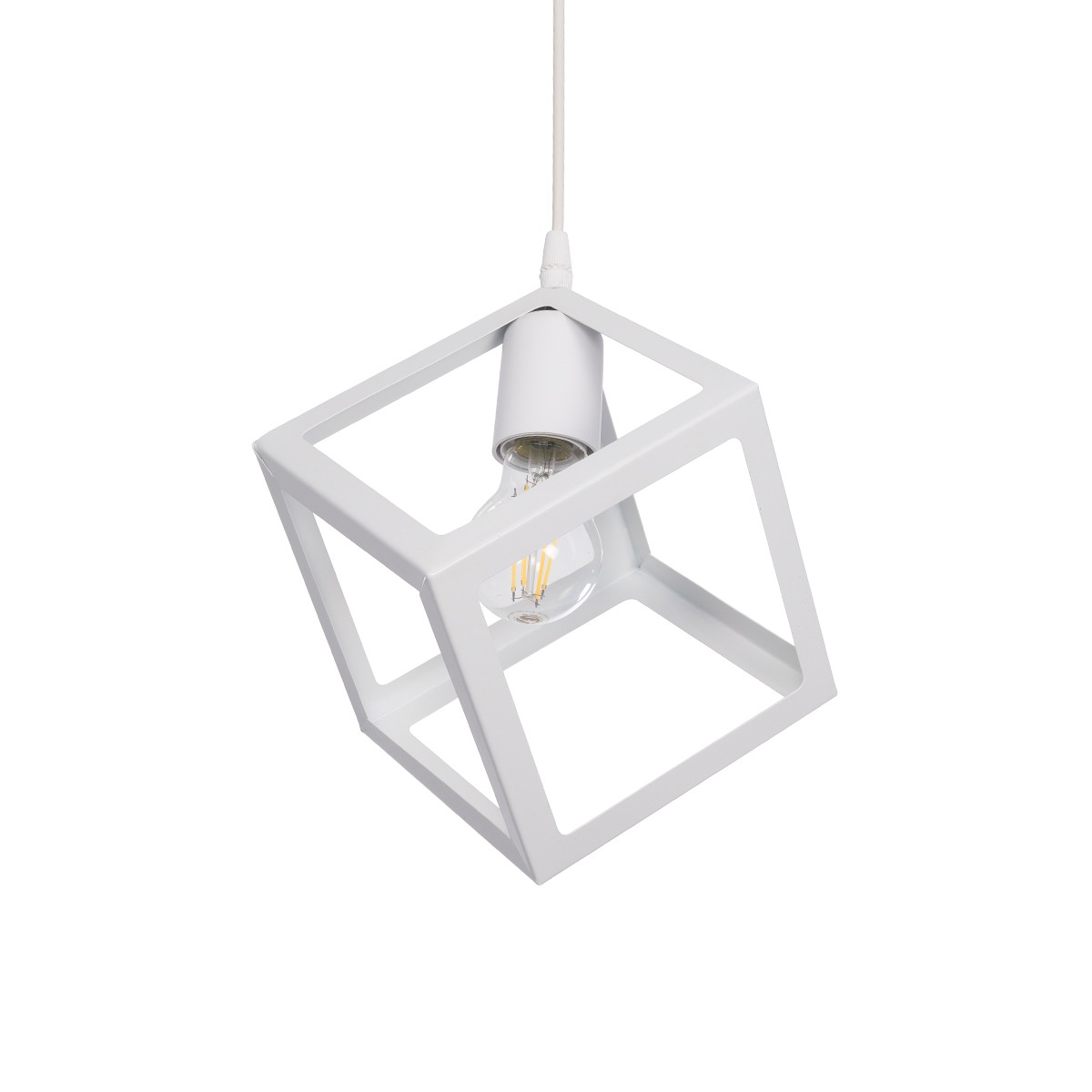 GloboStar® DISE 201-0052 Μοντέρνο Κρεμαστό Φωτιστικό Κύβος Μονόφωτο 1 x E27 IP20 Λευκό Μέταλλο - Μ18 x Π18 x Υ68cm - Image 2