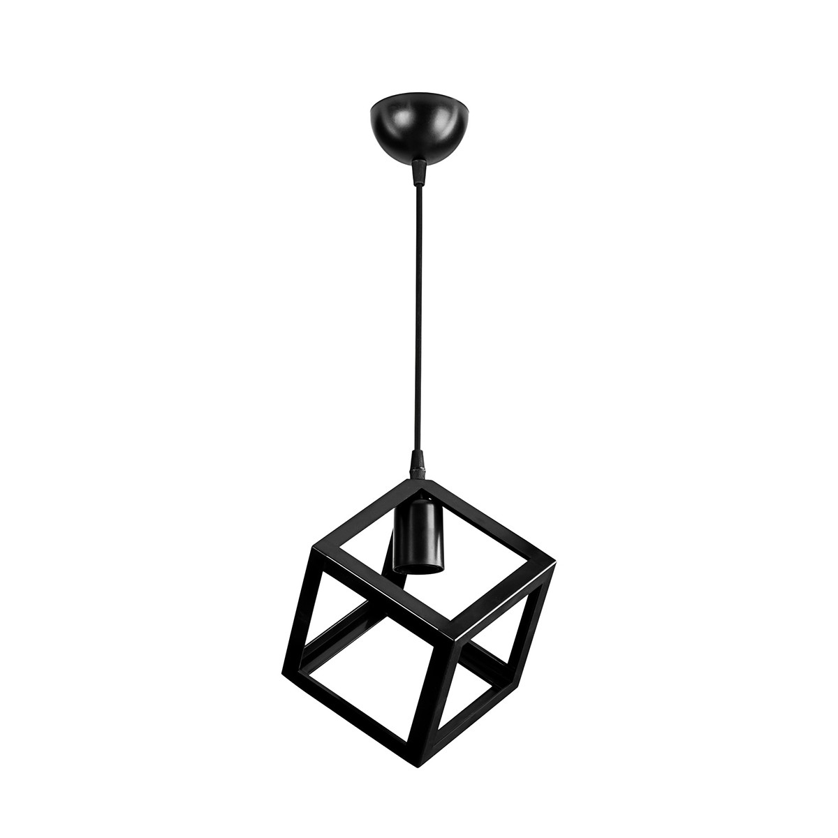 GloboStar® DISE 203-0274 Μοντέρνο Κρεμαστό Φωτιστικό Κύβος Μονόφωτο 1 x E27 IP20 Μαύρο Πλαστικό - Μ22 x Π22 x Υ24cm - Image 2