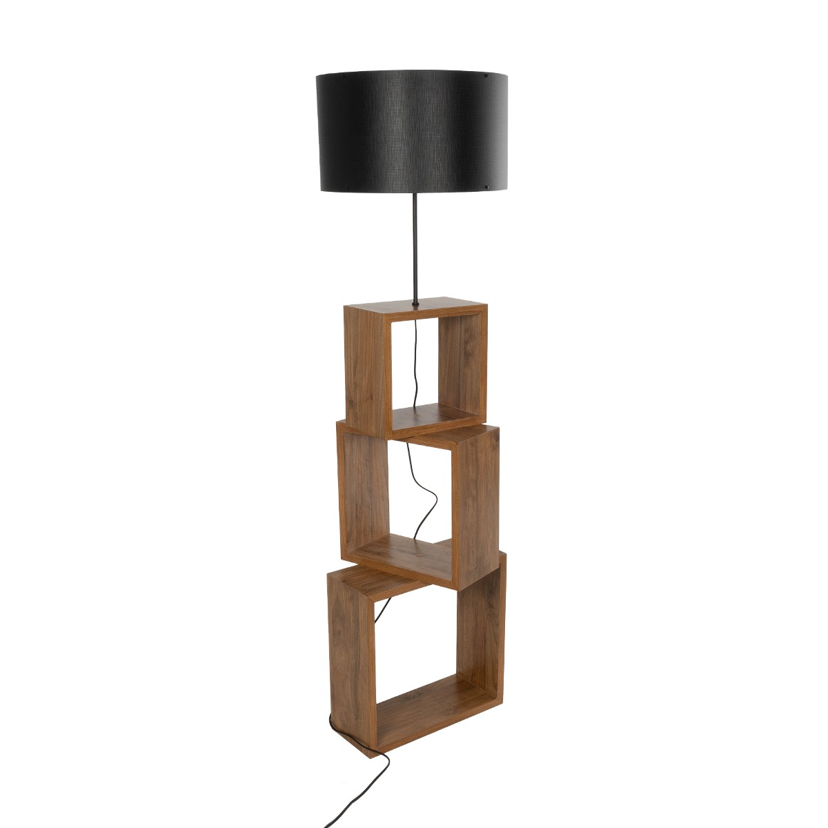 GloboStar® LUMO 201-0072 Μοντέρνο Επιδαπέδιο Φωτιστικό Μονόφωτο 1 x E27 IP20 Καφέ Ξύλο με Μαύρο Ύφασμα - Μ37 x Π36 x Υ136cm - Image 4
