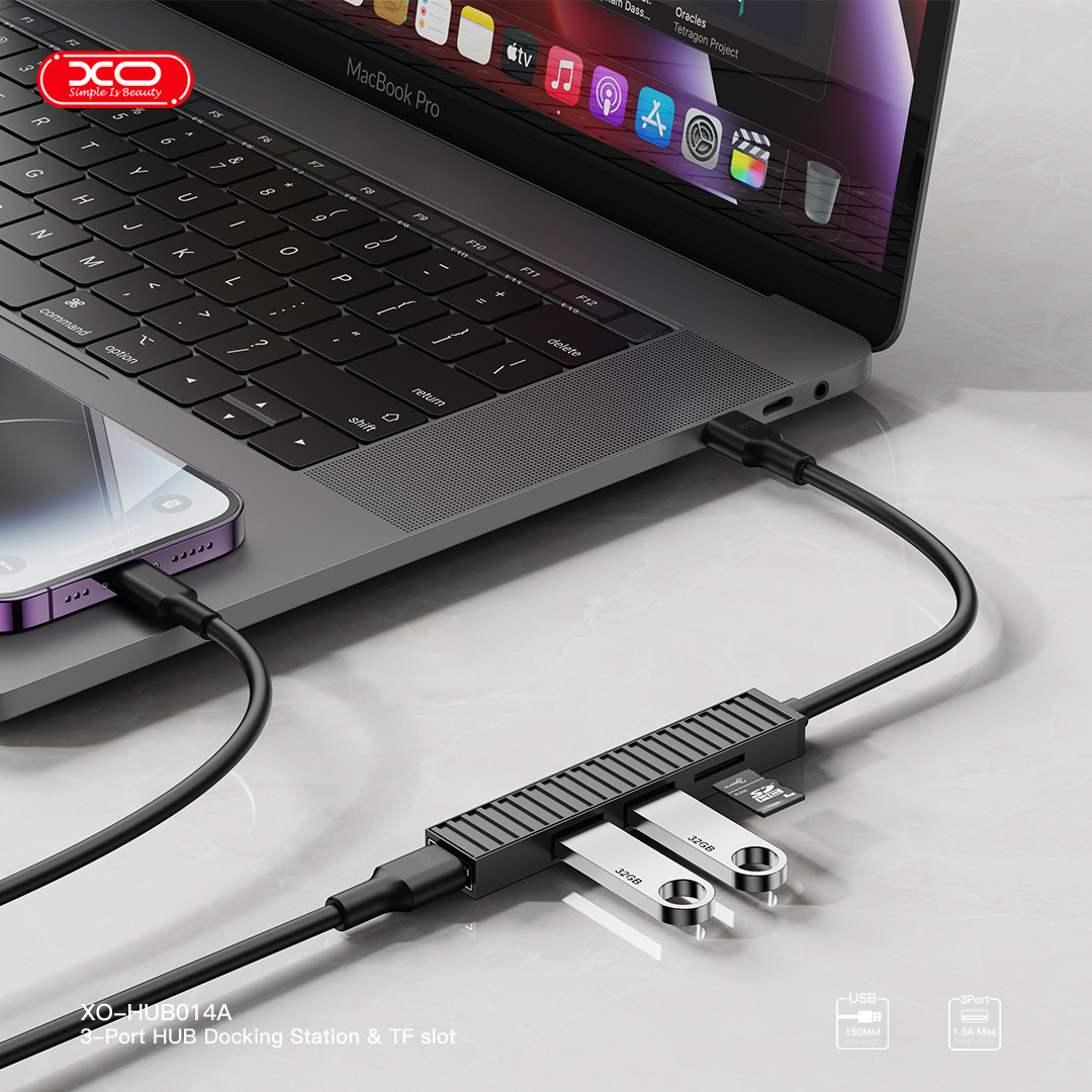 XO HUB014A Plastic portable 4 in 1 docking station (Micro to USB3.0+USB2.0 * 2+TF) - Image 3