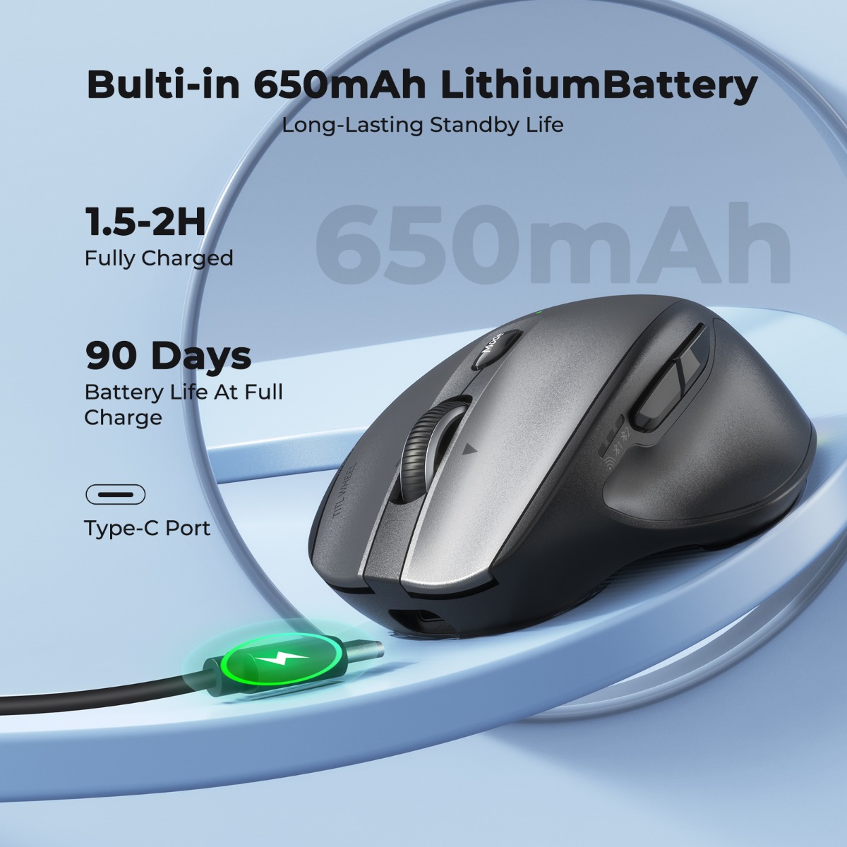 Meetion Ασύρματο Ποντίκι Office MT-BTM007 με Bluetooth & 2.4G Γκρι - Image 6