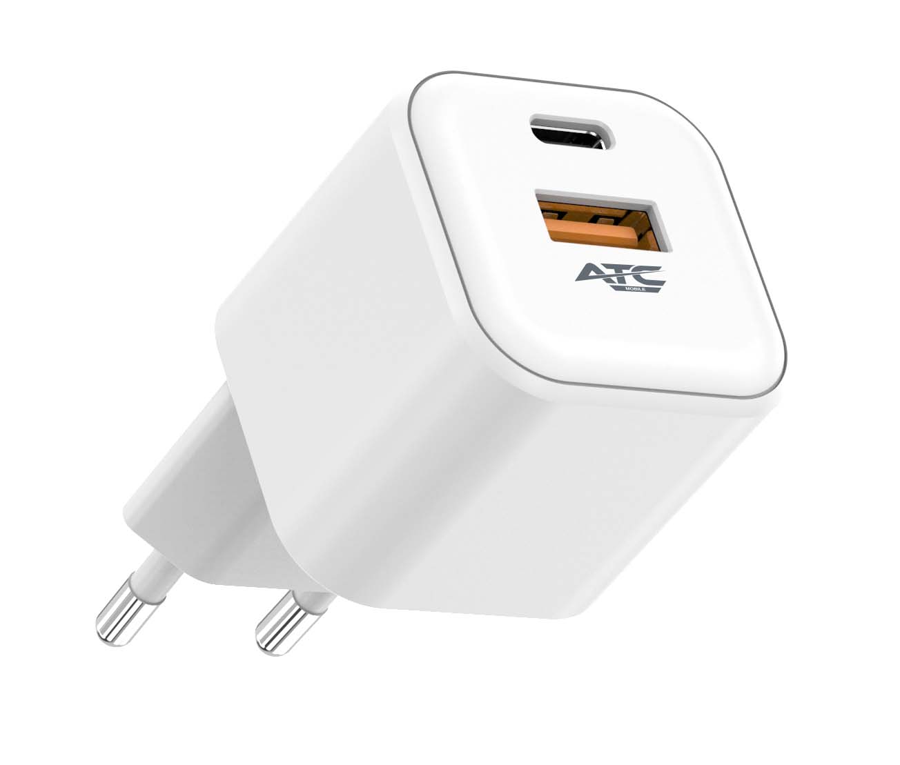 ATC-CHF15 Φορτιστής GaN Ταχείας Φόρτισης με 2 Θύρες USB-A & Type-C 20W