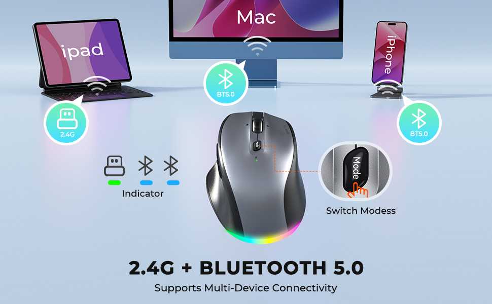 Meetion Ασύρματο Ποντίκι Office MT-BTM007 με Bluetooth & 2.4G Γκρι - Image 11