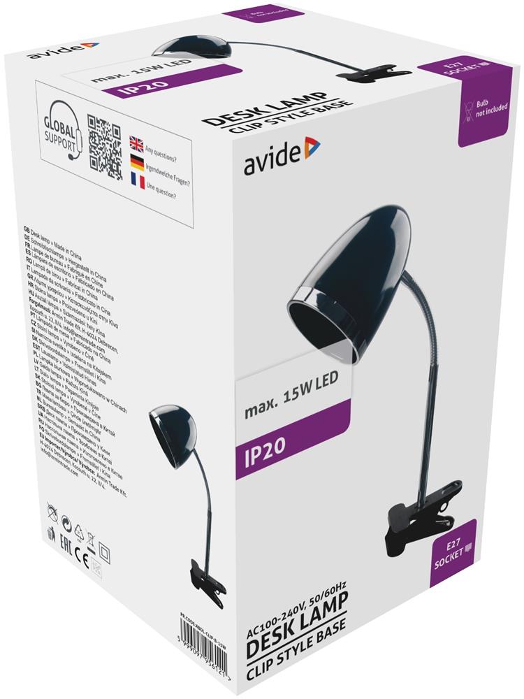 Avide Basic Φωτιστικό Γραφείου με Κλιπ E27 15W Μαύρο - Image 2