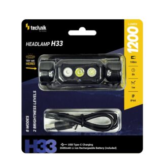 Technik Φακός Κεφαλής H33 SST20 LED Επαναφορτιζόμενος USB-C με Ενσωματομένη Μπαταρία 1200lm