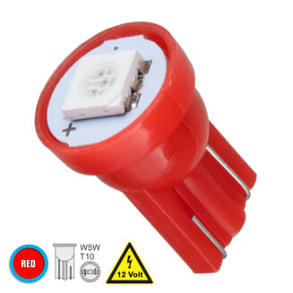 GLOBOSTAR® W5W-T10 81045 Λάμπα W5W T10 LED 0.12W 22lm 120° DC 12V IP20 Κόκκινο - 1 x Epistar SMD5050 Chip - Μ1.1 x Π1.1 x Υ1.7cm - 1 Χρόνο Εγγύηση