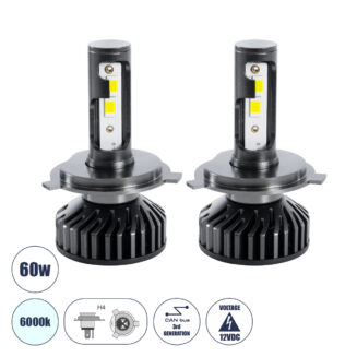 GLOBOSTAR® LEDKITF2 82022 Λάμπα H4 CANbus LED 30W/60W 3500lm/7000lm 360° DC 12-24V Αδιάβροχο IP65 Ψυχρό Λευκό 6000K - CREE COB Chip - Μ4 x Π4 x Υ7cm - Πακέτο 2 Τεμαχίων - 2 Χρόνια Εγγύηση