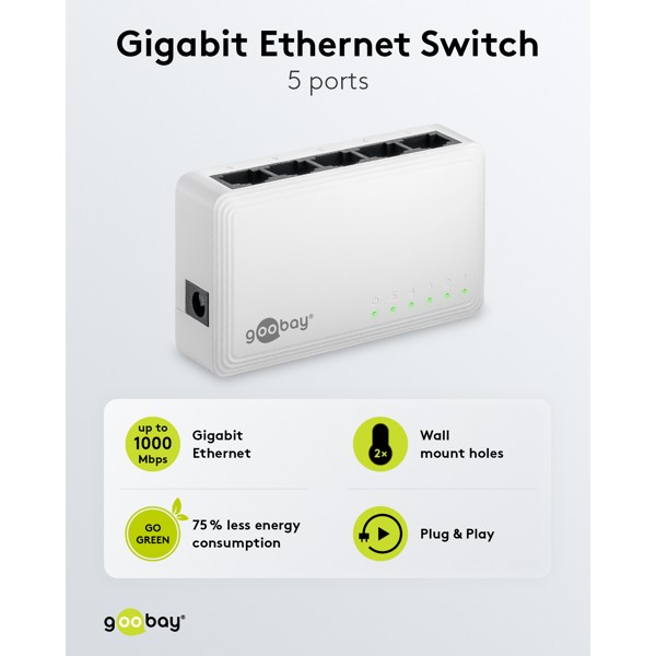 Goobay Gigabit Ethernet Switch 5 Θυρών 64563 Λευκό - Image 15
