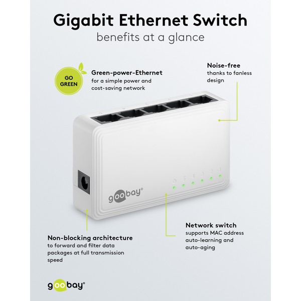 Goobay Gigabit Ethernet Switch 5 Θυρών 64563 Λευκό - Image 8