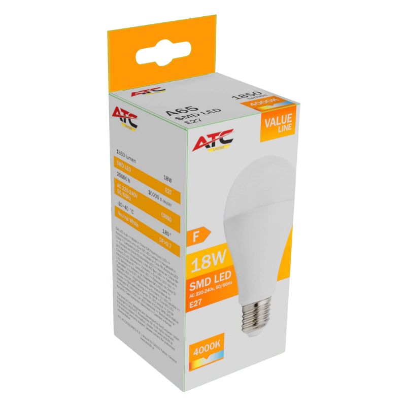 ATC SMD LED Λαμπτήρας A65 230V 18W/1850LM E27 4000K