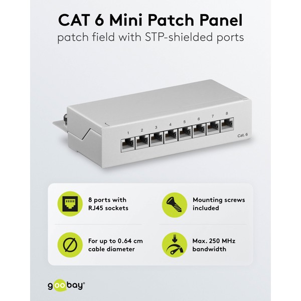 Goobay CAT 6 Patch Panel 8 Θυρών STP Mini/Desktop 93047 Γκρι - Image 2