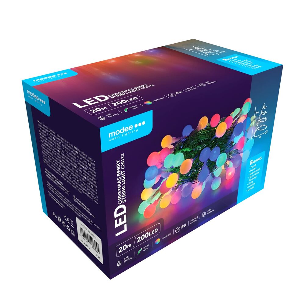 Modee Χριστουγεννιάτικα Λαμπάκια LED Τύπου Berry με Βύσμα (200LED/20m/10cm) Πολύχρωμα - Image 3