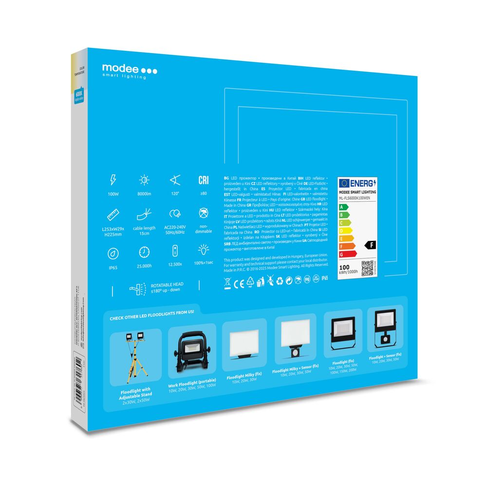 Modee Lighting Προβολέας LED E-series Slim 100W 120° 6000K 8000lm ERP - Image 7