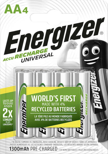 ENERGIZER Universal AA Επαναφορτιζόμενες Μπαταρίες 1300mAh 1.2V 4τμχ