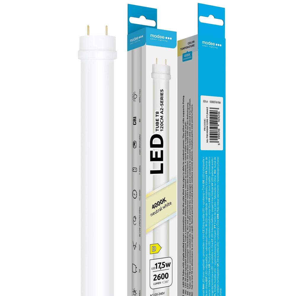 Modee Lighting Λάμπα LED T8 1200mm 17,5W 4000K Σειρά A2 (2600 lumen) ERP B1