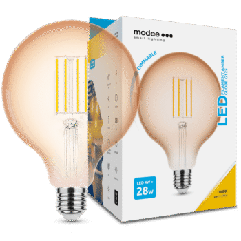 Modee Λαμπτήρας LED Filament Modee, Globe G125, Amber, 4W, E27, 320°, 1800K (360 lumen) dimmable
